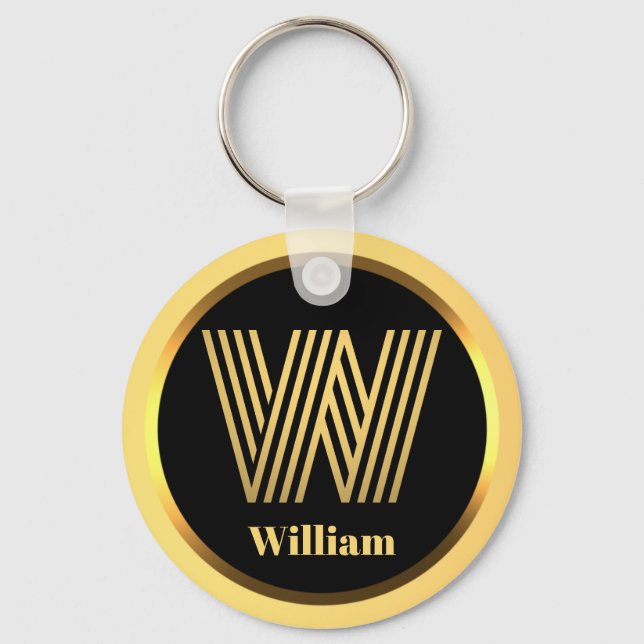 W Gold Mit Monogramm Letter Personalisiert Schlüss Schlüsselanhänger (Vorderseite)