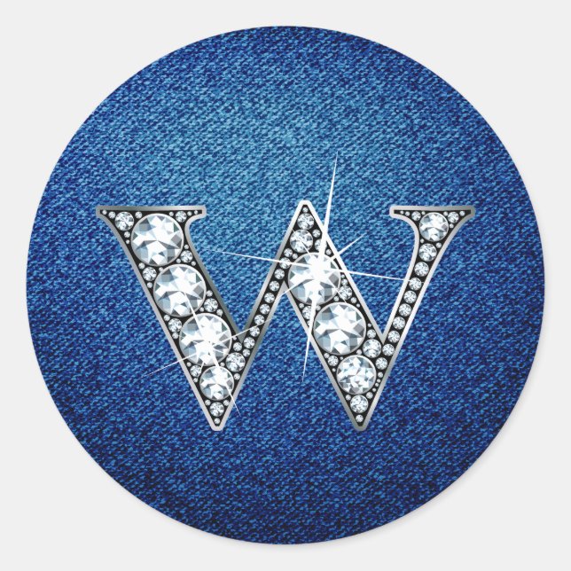 W Imitate -"Diamant Bling" auf Denim Runder Aufkleber (Vorderseite)