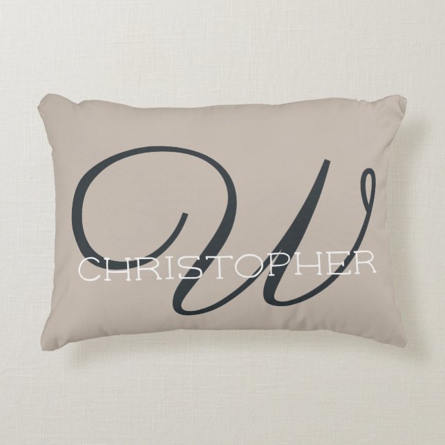 W Initial Calligraphy Name Taupe Tan Neutral Chic Dekokissen (Vorderseite)