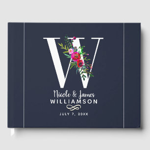 W Letter Initial Monogram Floral Name Wedding Gästebuch