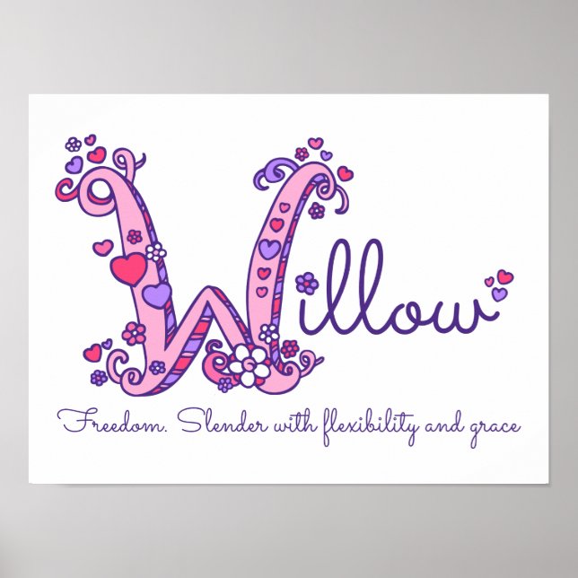 W Monogram Art Willow Girls Name bedeutet Plakat (Vorne)