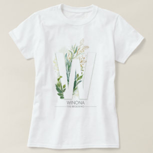 W Monogram Gold Greenery Blätter Elegant T-Shirt