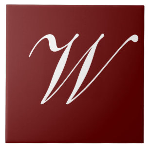 W Monogram Initial White on Maroon Fliese