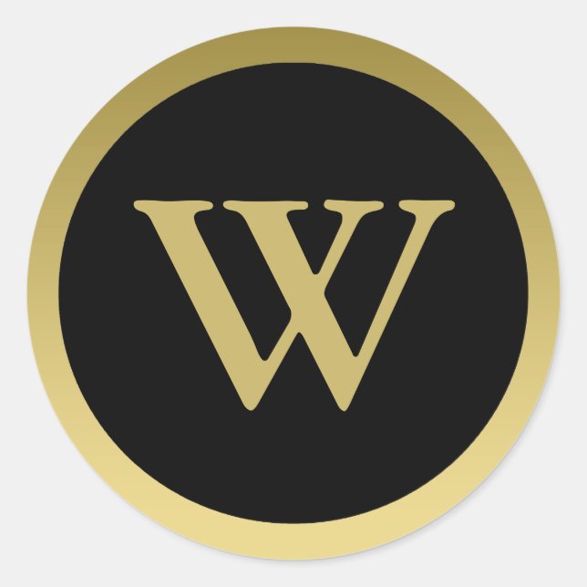 W: Monogram W Elegant Gold und Black Sticker (Vorderseite)