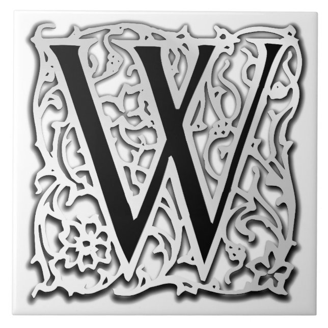 W Monogramm Keramik "Silver Besque" Fliese (Vorderseite)