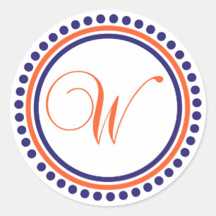 W Monogramm (Kreis der blauen / orangen Punkte) Runder Aufkleber