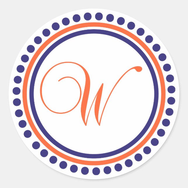 W Monogramm (Kreis der blauen / orangen Punkte) Runder Aufkleber (Vorderseite)
