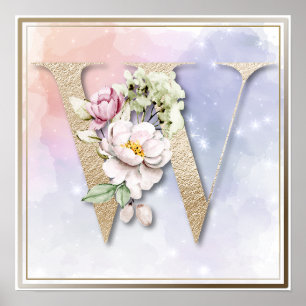 W Monogramm Weiße Rose Poster