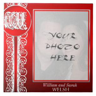 W Monogramm "Weißes Spitzen auf Rot" mit Foto - Ti Fliese