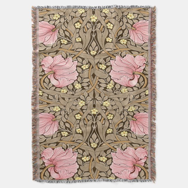 W Morris Pimpernchmuster in Pink & Sepia Decke (Vorderseite Vertikal)