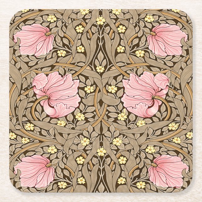 W Morris Pimpernchmuster in Pink & Sepia Rechteckiger Pappuntersetzer (Vorderseite)