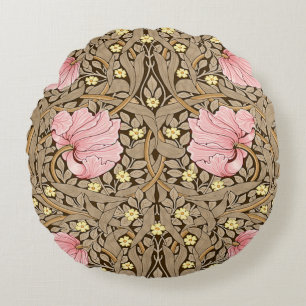 W Morris Pimpernchmuster in Pink & Sepia Rundes Kissen