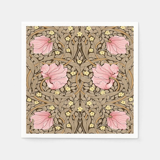 W Morris Pimpernchmuster in Pink & Sepia Serviette (Vorderseite)