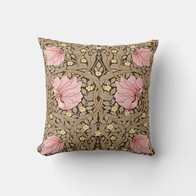 W Morris Pimpernell Muster in Pink und Sepia Kissen (Vorderseite)