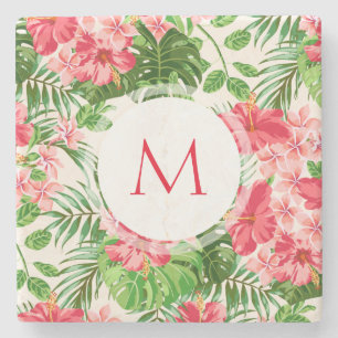 W Personalisierter Hibisken Blume Monogramm Stein  Steinuntersetzer