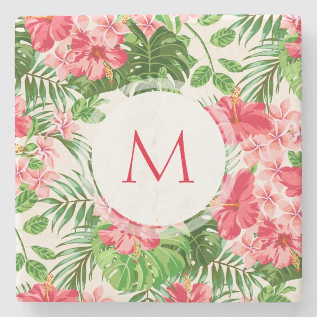 W Personalisierter Hibisken Blume Monogramm Stein  Steinuntersetzer (Vorderseite)