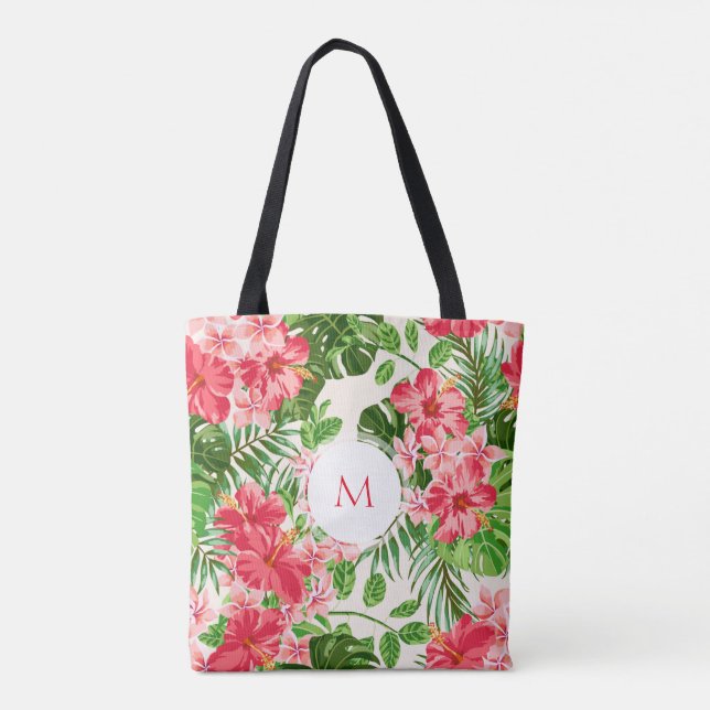 W Personalisierter Hibisken Blume Monogramm Totbeu Tasche (Rückseite)