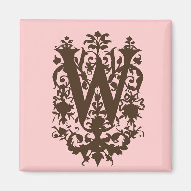 W - Verzierte barocke Monogramm Magnet (Vorne)