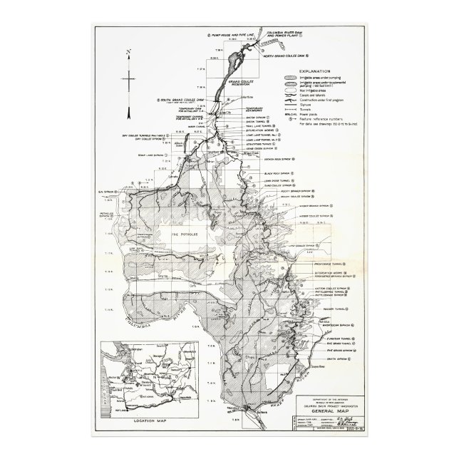 WA Columbia River - Coulee Dam Project Plan 1932 Fotodruck (Vorne)