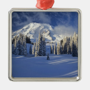 WA, Mt. Rainier NP, Mt. Rainier und Paradise Silbernes Ornament