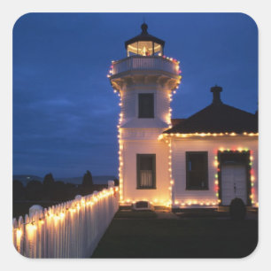 WA, Mukilteo, Mukilteo-Leuchtturm, errichtet 2 Quadratischer Aufkleber