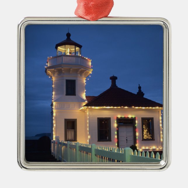 WA, Mukilteo, Mukilteo Lighthouse gegründet Silbernes Ornament (Vorne)
