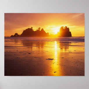 WA, Olympic NP, Shi Shi Strand bei Sonnenuntergang Poster