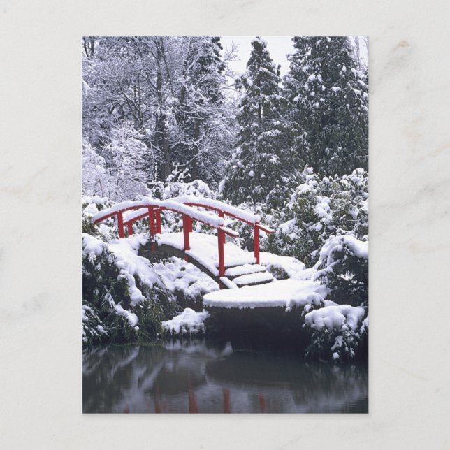 WA, Seattle, Moon Bridge und Teich nach dem Winter Postkarte (Vorderseite)