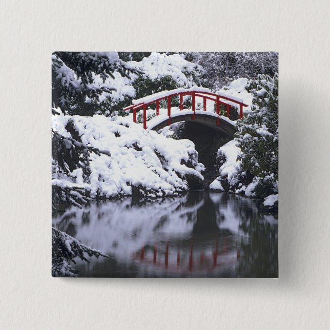 WA, Seattle, Moon-Brücke und Teich nach Winter 2 Button (Vorderseite)