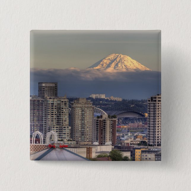 WA, Seattle, Mount Rainier aus Kerry Park Button (Vorderseite)