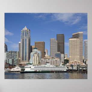 WA, Seattle, Seattleer Skyline mit Fährschiff Poster