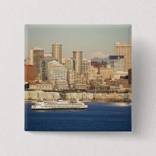 WA, Seattle, Skyline von Seattle und Elliott Bay Button