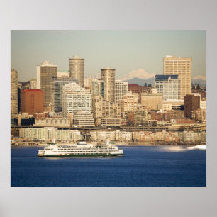 WA, Seattle, Skyline von Seattle und Elliott Bay Poster