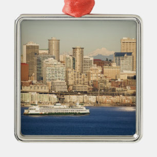 WA, Seattle, Skyline von Seattle und Elliott Bay Silbernes Ornament