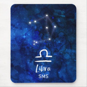Waage Sternbild Blaue Galaxie Monogramm Mousepad