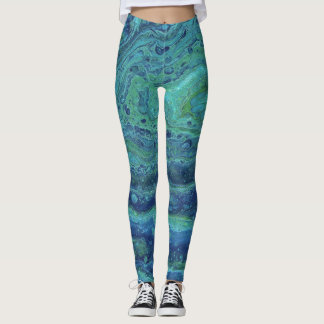 Wabash 3 Cool Blue Green Abstrakt Leggings