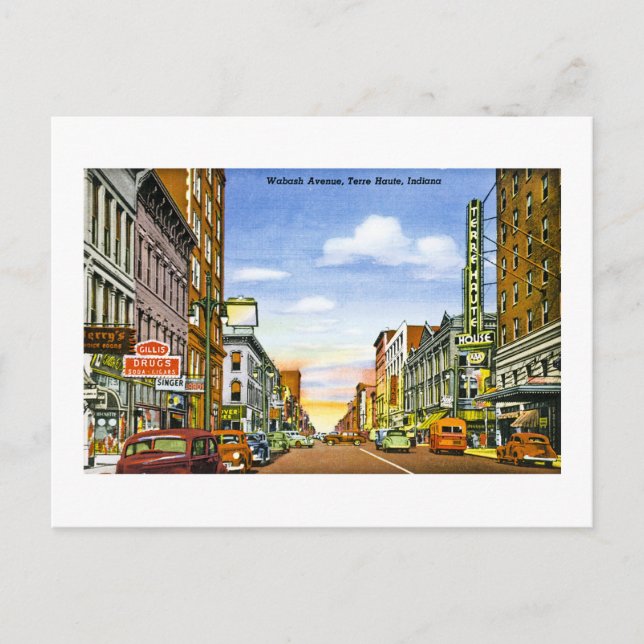 Wabash Ave, Terre Haute, Indiana Postkarte (Vorderseite)