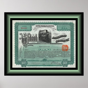 Wabash Railroad Company Aktienzertifikat ~ 1912 Poster