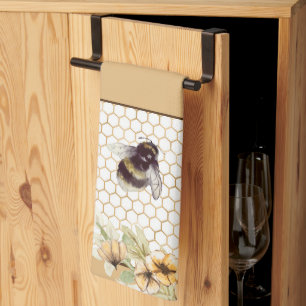Waben- und Bienenblütenmuster Geschirrtuch