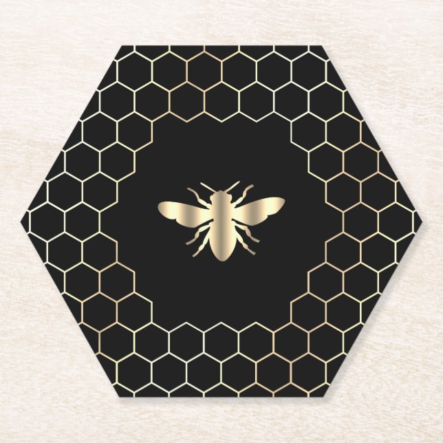 Wabendesign aus Hexagonen auf schwarz Untersetzer (Vorderseite)