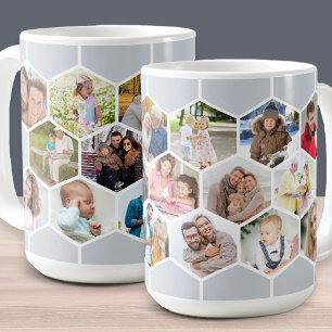 Wabenförmige Fotocollage 17 Bilder Silbergrau 425g Kaffeetasse