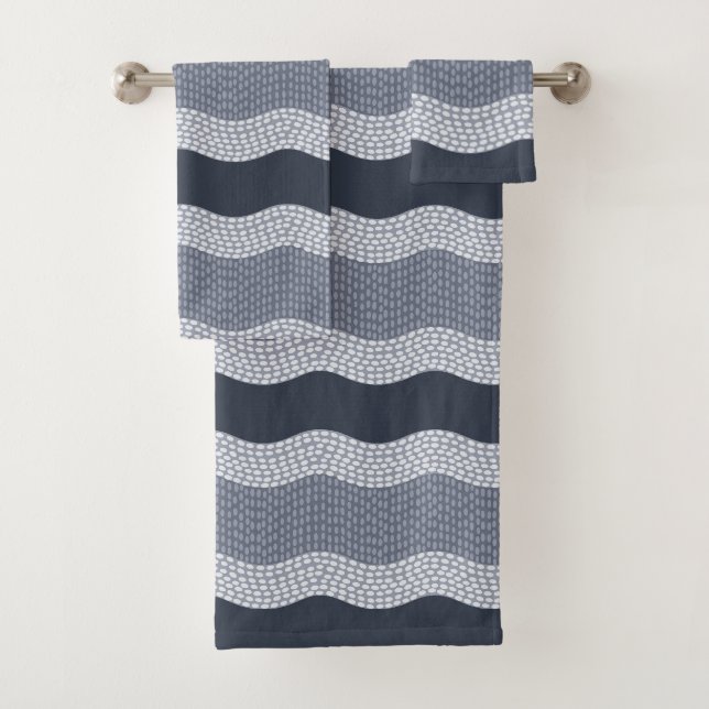 Wabi Sabi Abstrakt River, Navy Blue, Slate Badhandtuch Set (Insitu)