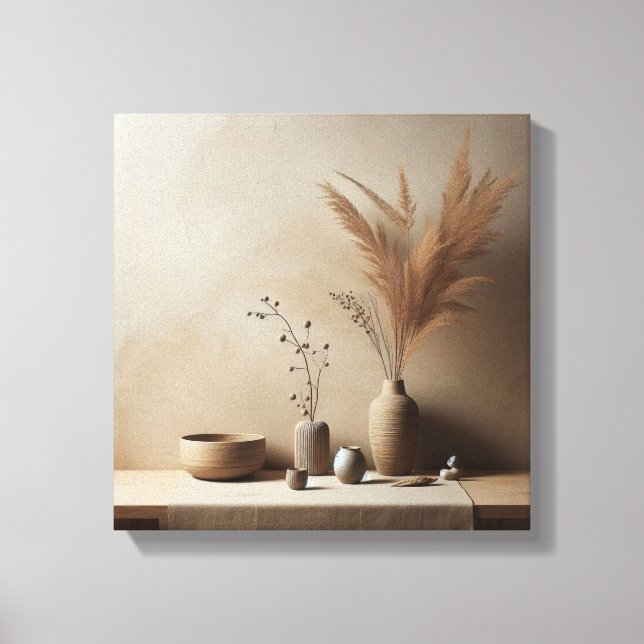 Wabi-Sabi Japandi Ikebana mit Keramik Vase Leinwanddruck (Vorderseite)