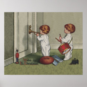Wach auf, es ist Weihnachten niedliche Kinderillus Poster