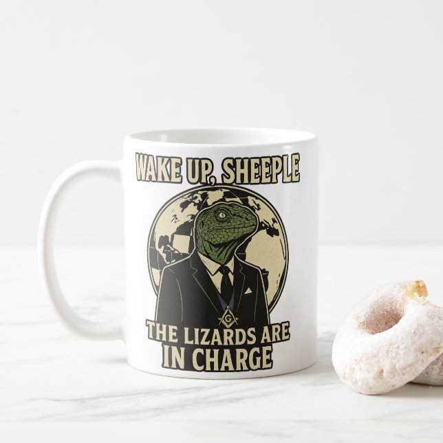 Wach auf, Schäfchen - Echsenherrscher Parodie Kaffeetasse (Mit Donut)
