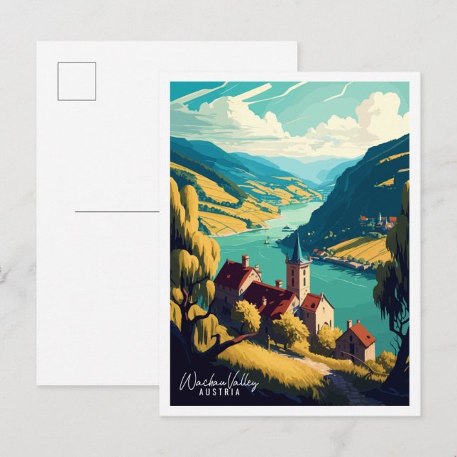 Wachau Valley Austria Vintage Illustration Postkarte (Vorne/Hinten)