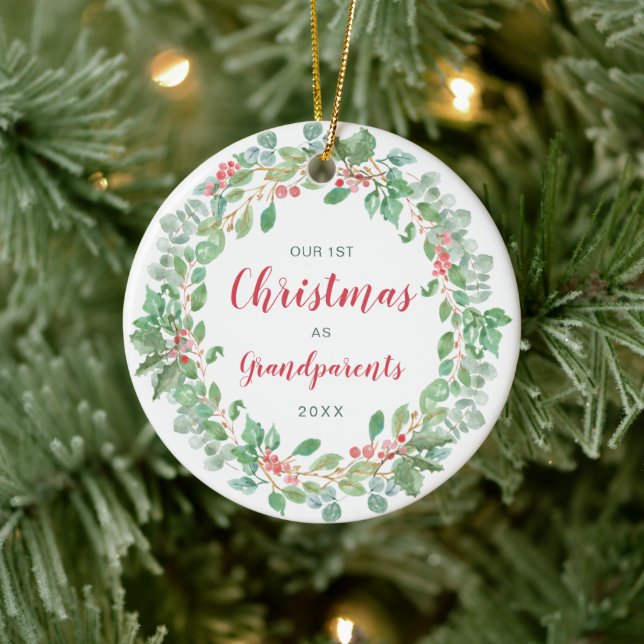 Wache Unsere ersten Weihnachten als Großeltern Keramik Ornament (Baum)