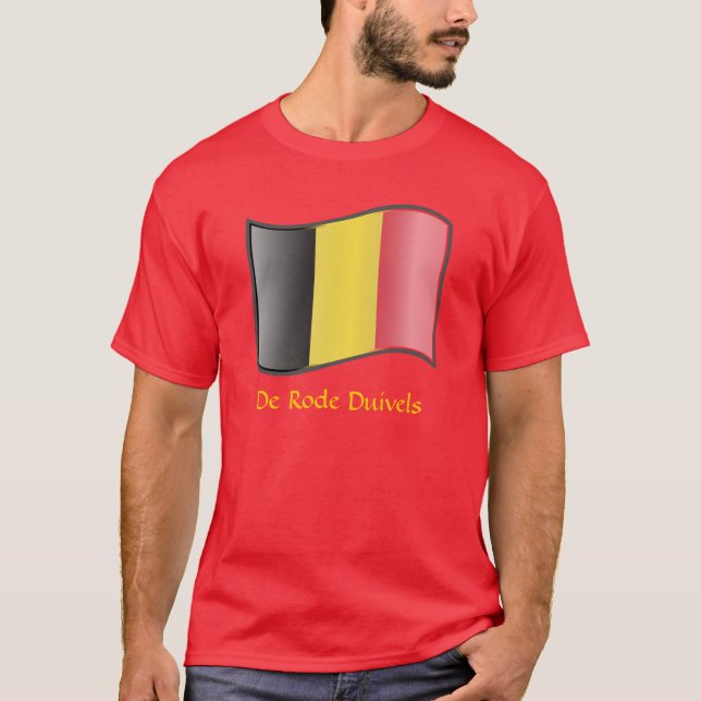 Wachende belgische Flagge De Rode Duivels T - Shir T-Shirt (Vorderseite)