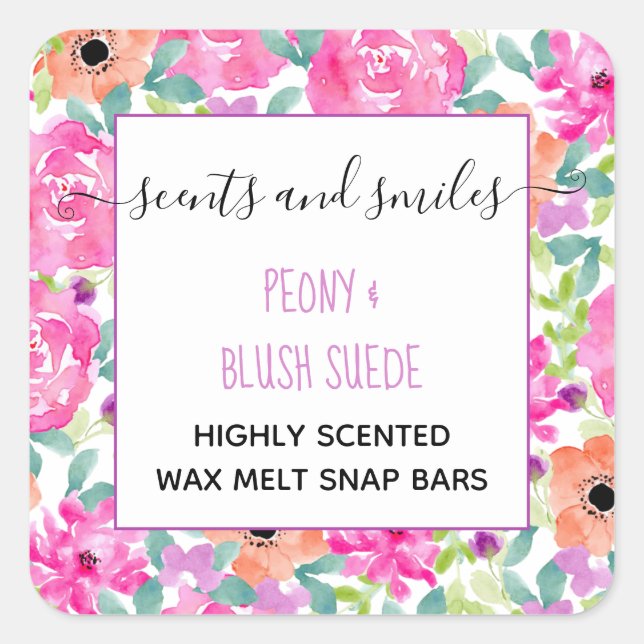 Wachs Melt Snap Bar Hübsche Aquarellblume Quadratischer Aufkleber (Vorderseite)