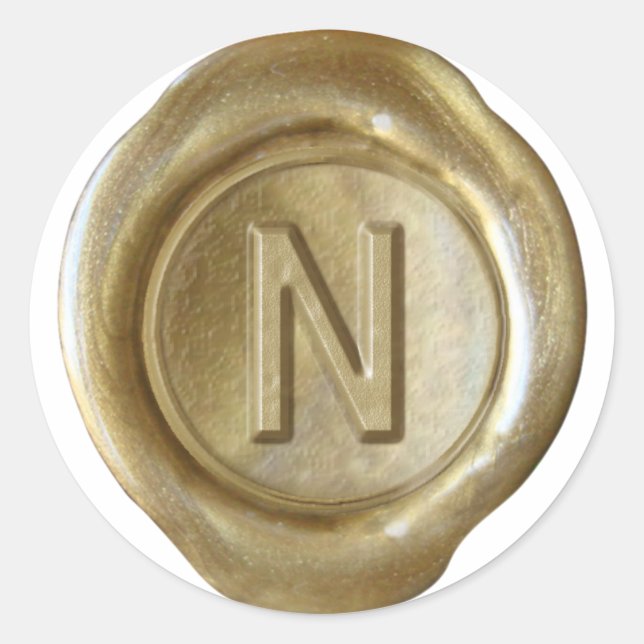 Wachs Siegel Monogram - Gold - Bold N - Runder Aufkleber (Vorderseite)